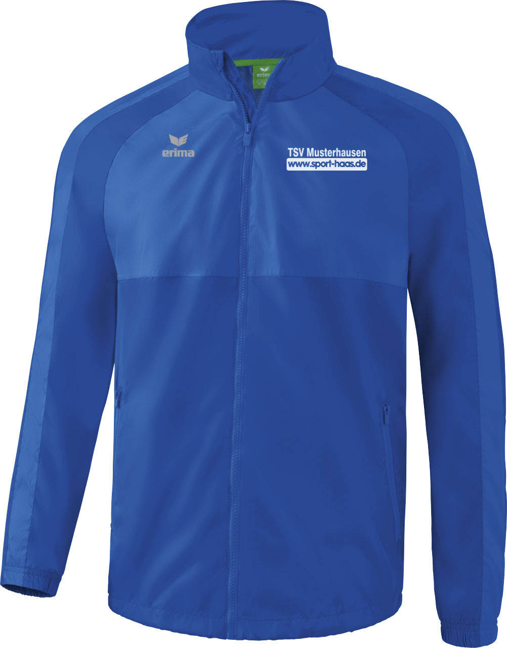 Erima Team Allwetterjacke Kinder mit Vereinsname und Sport Haas Logo auf der Brust