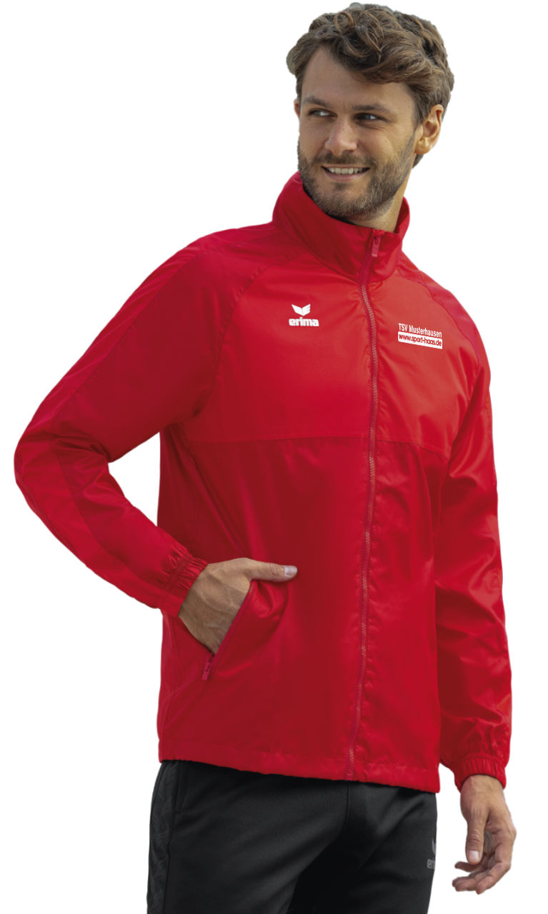 Erima Team Allwetterjacke Kinder mit Vereinsname und Sport Haas Logo auf der Brust