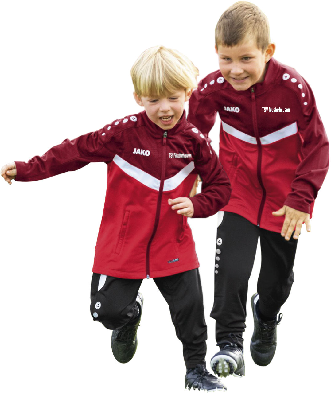 Kinder laufen in Jako Polyesteranzug ICONIC Unisex rot/weinrot Frontansicht