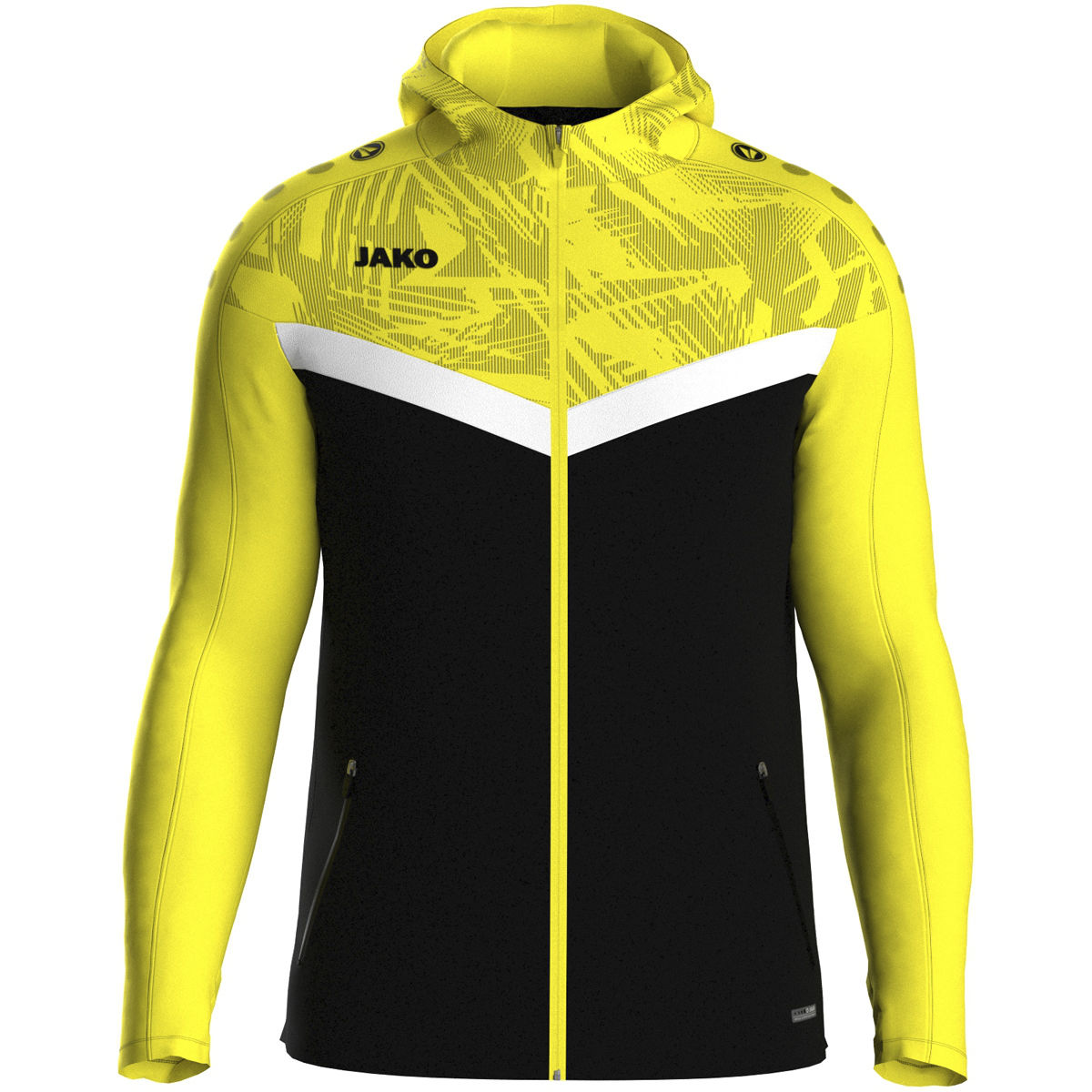 Jako Kapuzenjacke ICONIC Herren/Kinder schwarz/soft yellow Frontansicht