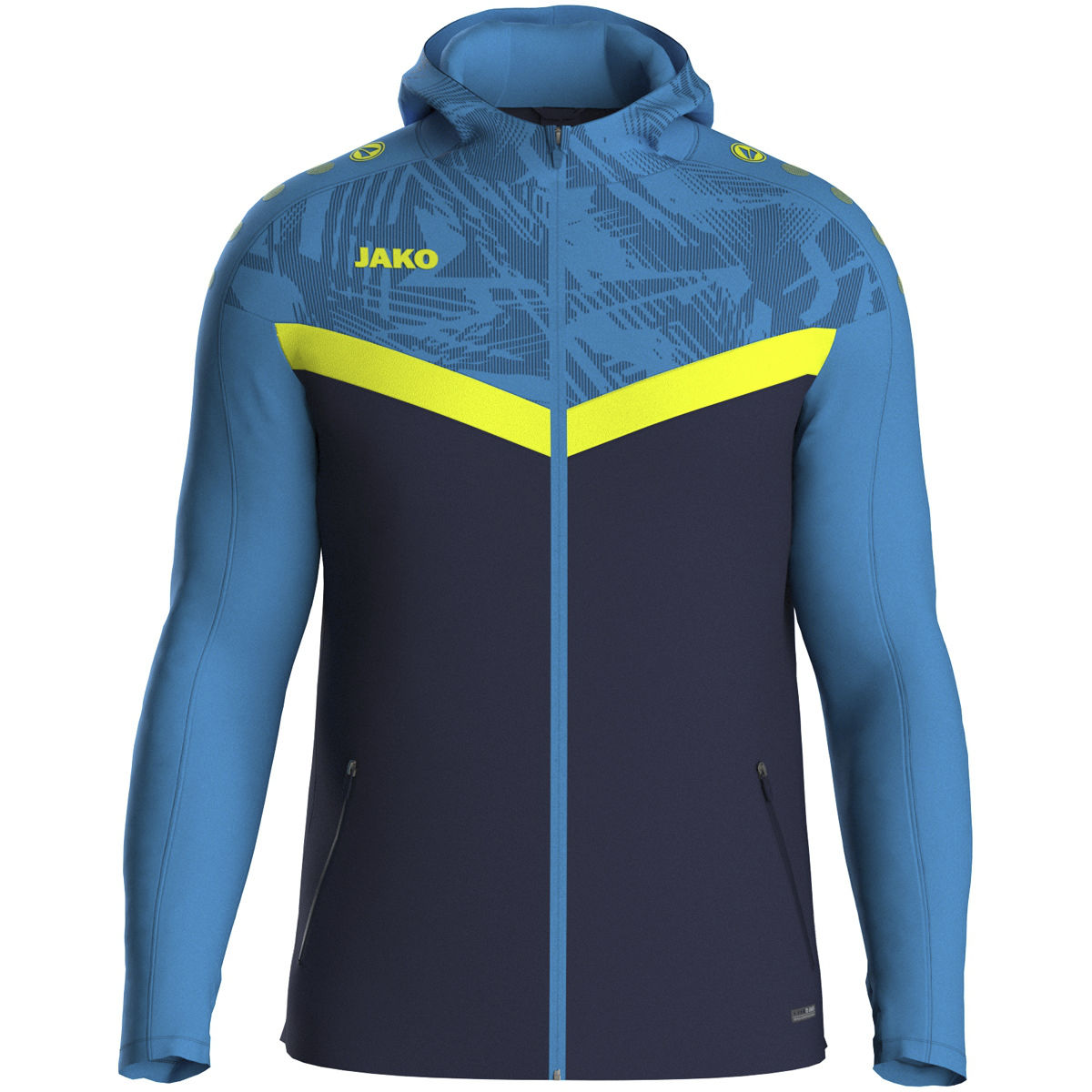 Jako Kapuzenjacke ICONIC Herren/Kinder marine/JAKO blau/neongelb Frontansicht